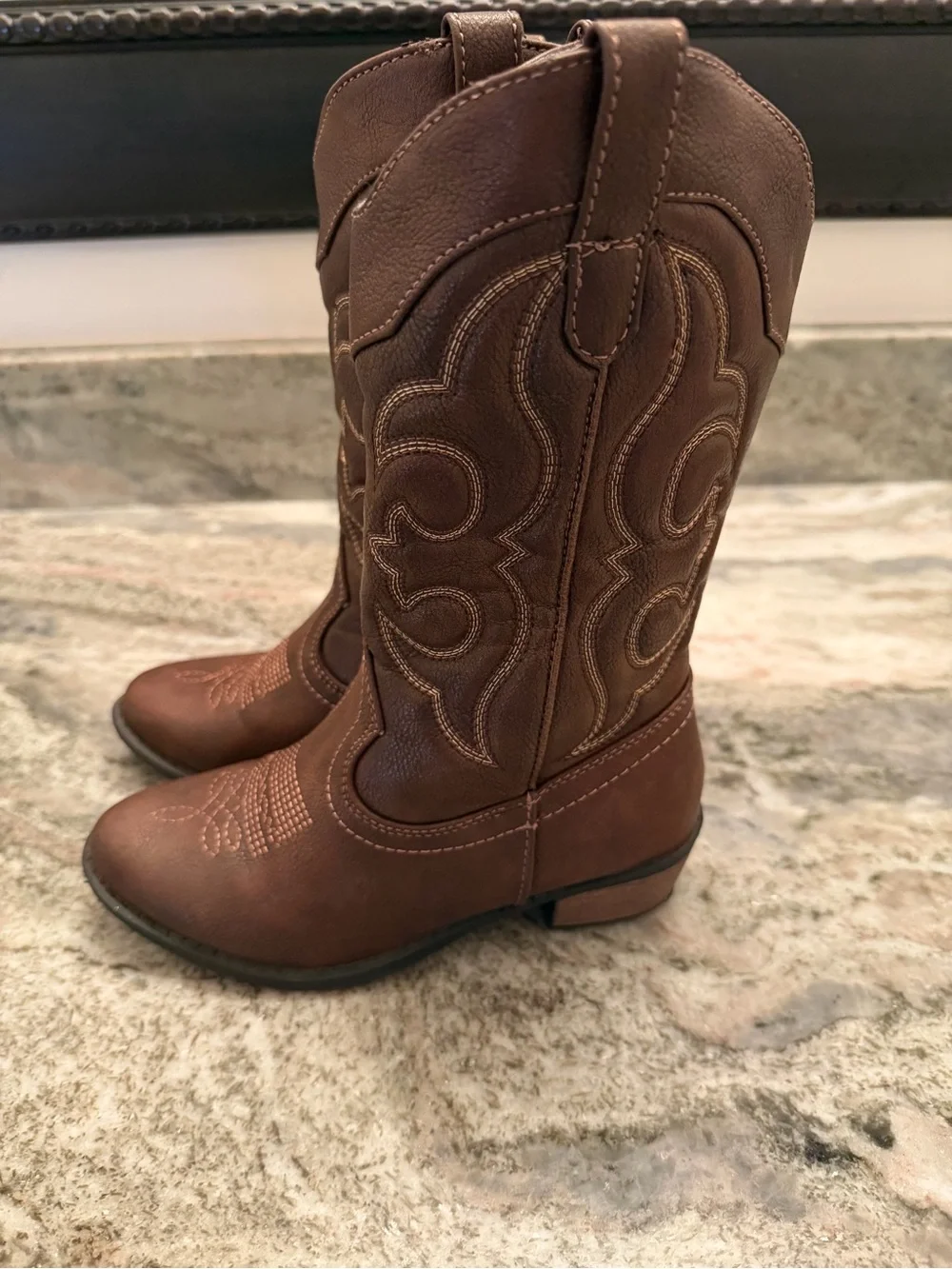 Cat & Jack Girls Brown Embroidered Western Cowboy Boots Size 1